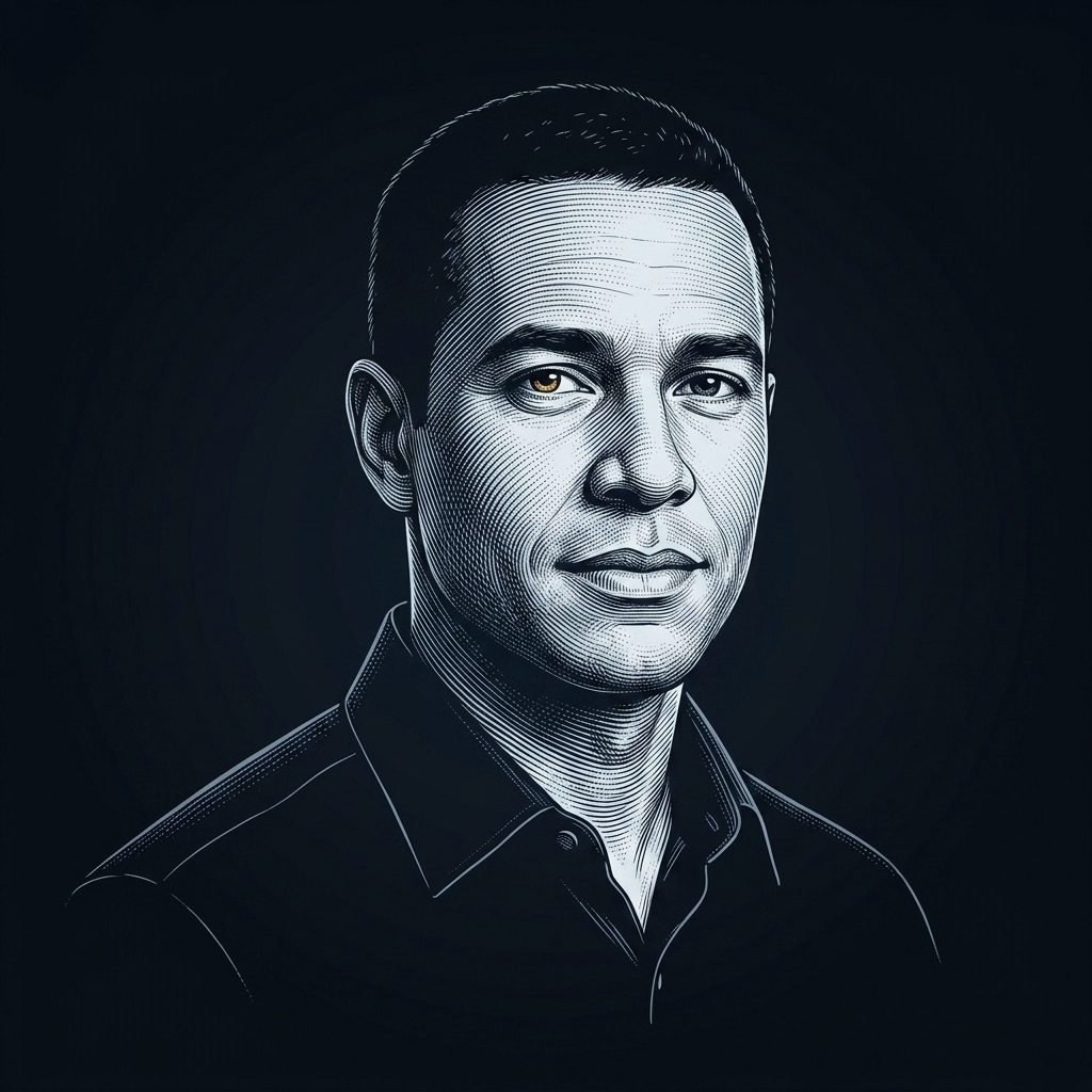 Mentor de IA — Alto Desempenho, retrato em gravura